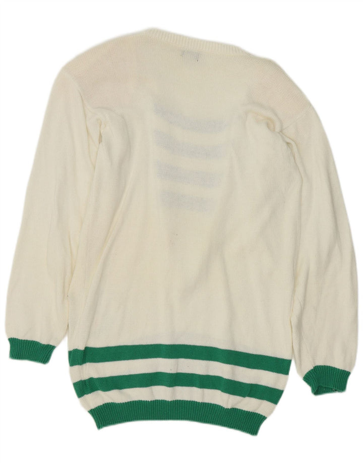 Vintage Womens Graphic Boat Neck Jumper Sweater EU 38 Medium White Striped
