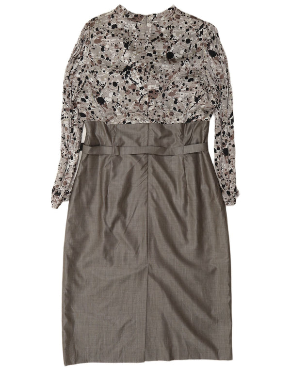 Jean Paul Womens Long Sleeve Sheath Dress UK 18 XL Grey Spotted Viscose