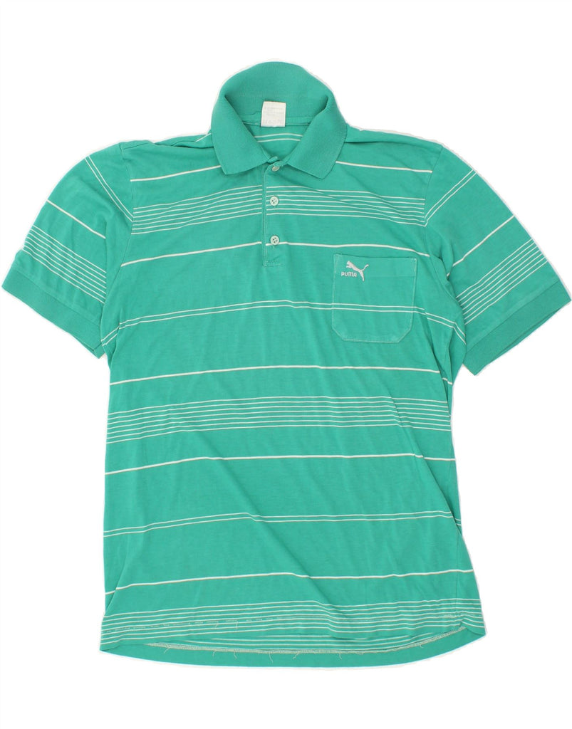 PUMA Mens Polo Shirt Medium Green Striped Cotton Vintage Puma and Second-Hand Puma from Messina Hembry 