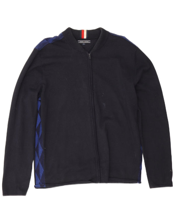 Tommy Hilfiger Mens Cardigan Sweater XL Navy Blue Geometric Cotton