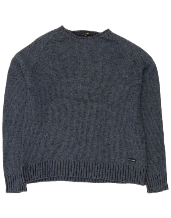 Calvin Klein Jeans Mens Crew Neck Jumper Sweater XL Navy Blue Wool