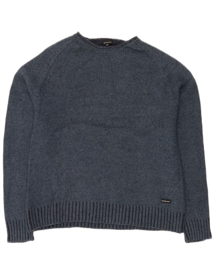 Calvin Klein Jeans Mens Crew Neck Jumper Sweater XL Navy Blue Wool