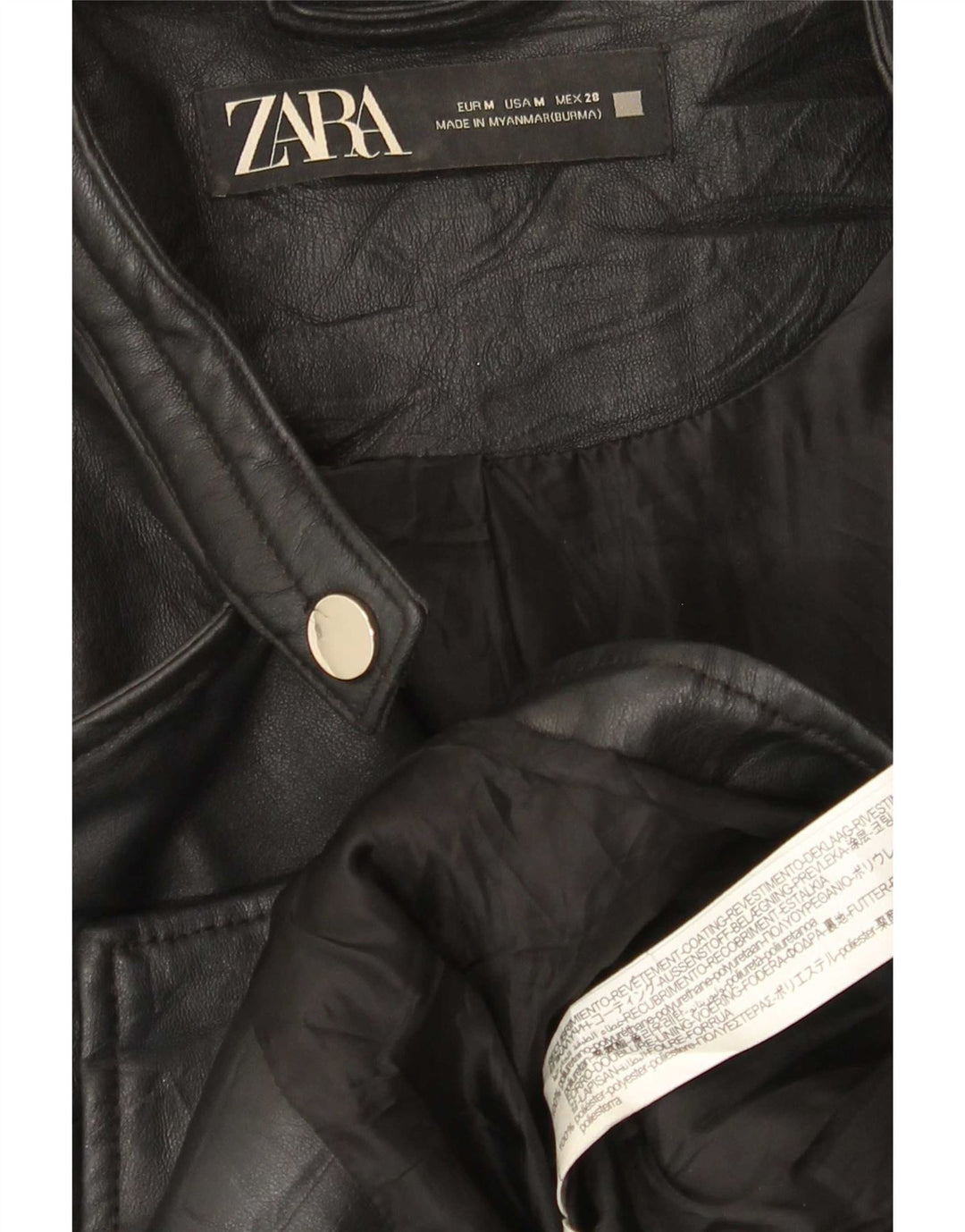 Zara Womens Crop Faux Leather Biker Jacket UK 12 Medium Black Polyethylene