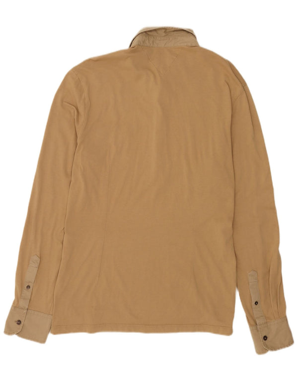 Tommy Hilfiger Mens Long Sleeve Rugby Polo Shirt XL Beige Cotton