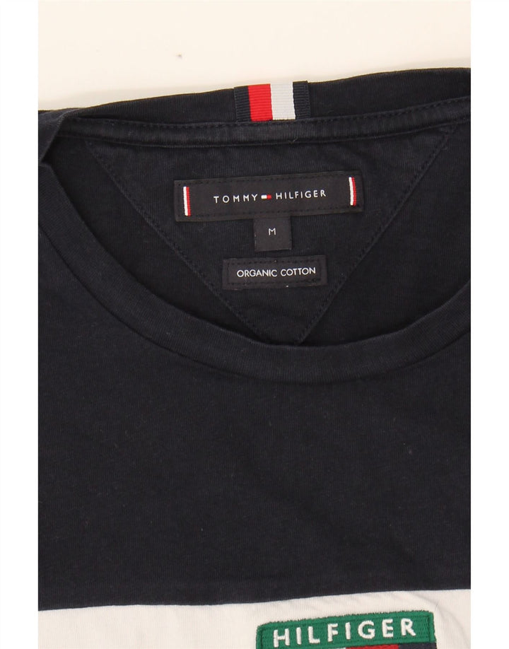 TOMMY HILFIGER Mens Graphic T-Shirt Top Medium Black Colourblock Cotton Vintage Tommy Hilfiger and Second-Hand Tommy Hilfiger from Messina Hembry 