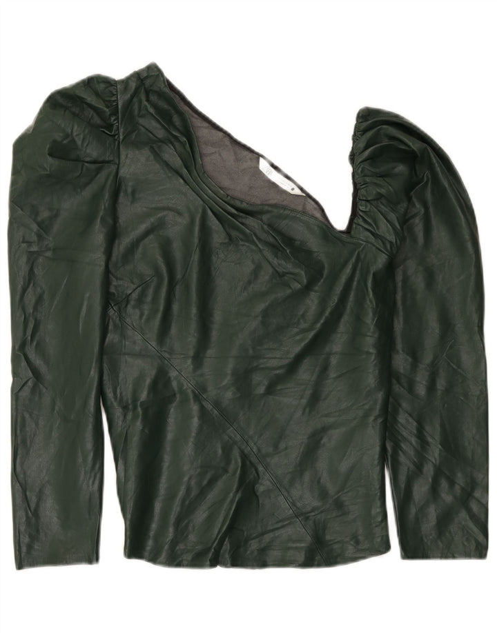 Zara Womens Faux Leather One Shoulder Top UK 12 Medium Green Polyurethane