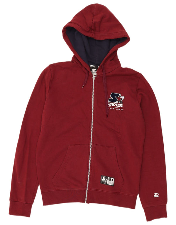 Starter Mens Graphic Zip Hoodie Sweater Medium Burgundy Cotton