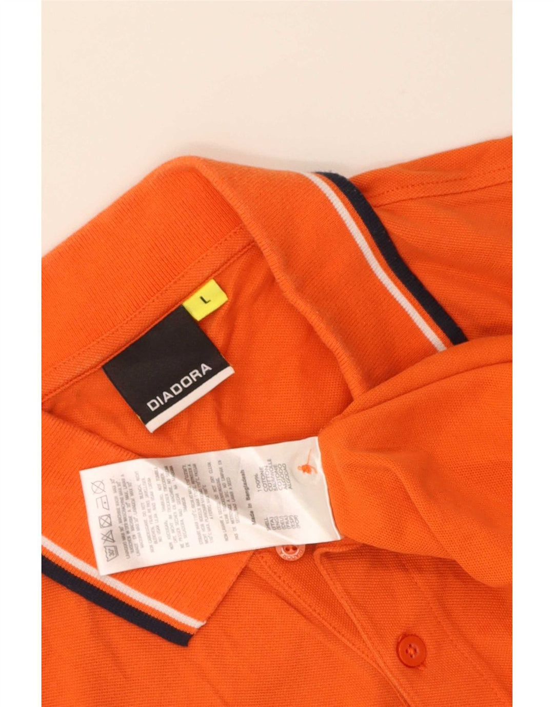 Diadora Mens Polo Shirt Large Orange Striped Cotton