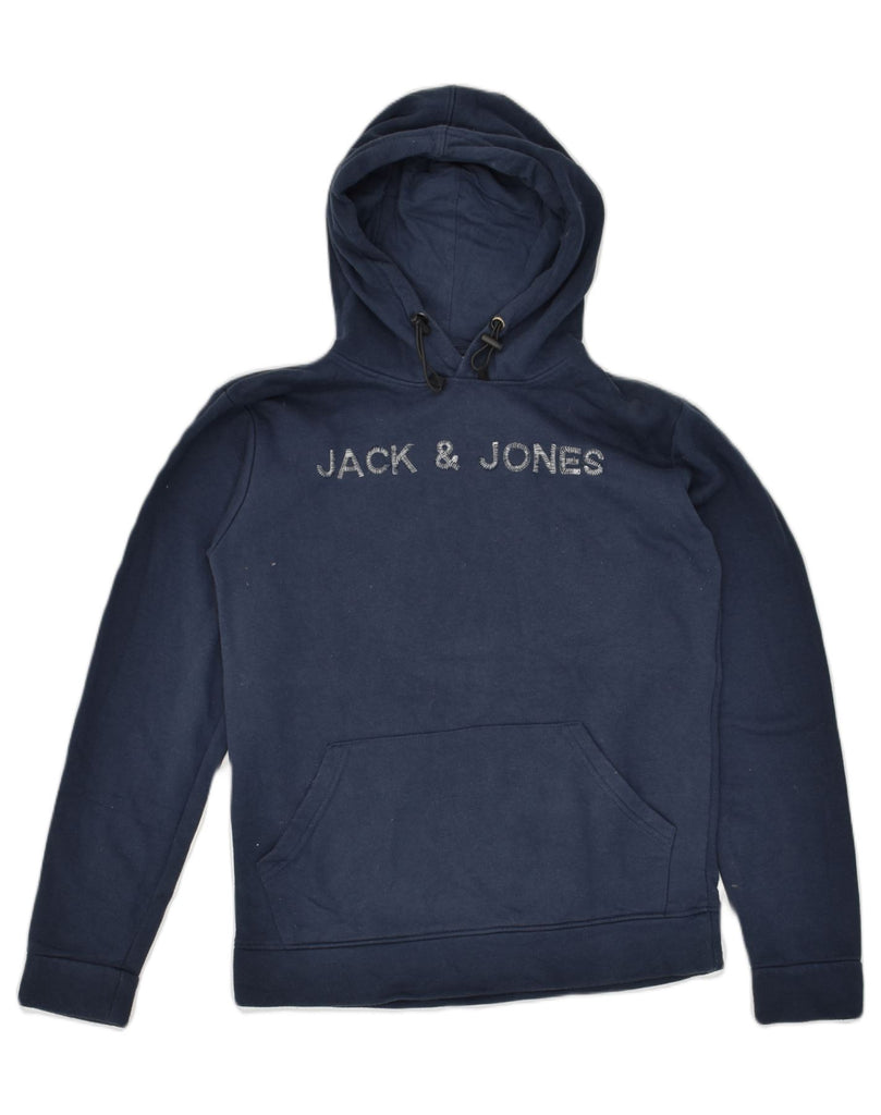 JACK & JONES Mens Graphic Hoodie Jumper Small Navy Blue Cotton | Vintage Jack & Jones | Thrift | Second-Hand Jack & Jones | Used Clothing | Messina Hembry 