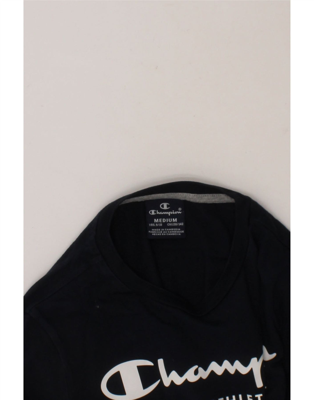CHAMPION Boys Graphic Top Long Sleeve 9-10 Years Medium  Navy Blue Vintage Champion and Second-Hand Champion from Messina Hembry 