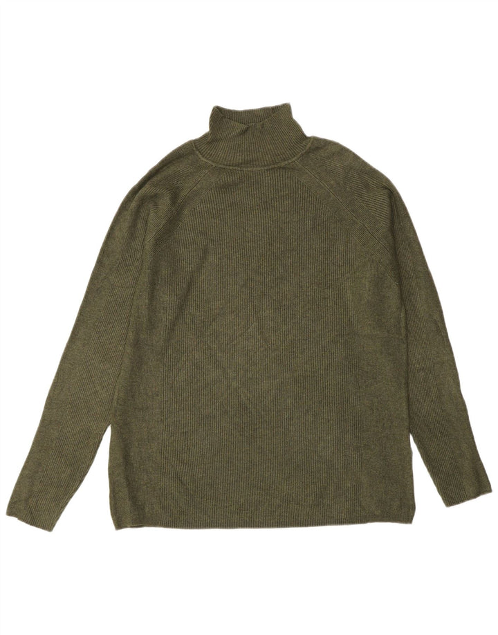 Marks & Spencer Womens Turtle Neck Jumper Sweater UK 14 Large Khaki Viscose