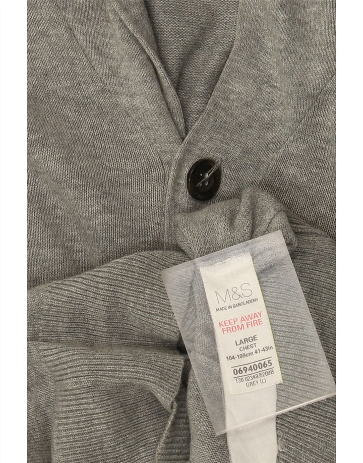 MARKS & SPENCER Mens Blue Harbour Cardigan Sweater Large Grey Cotton