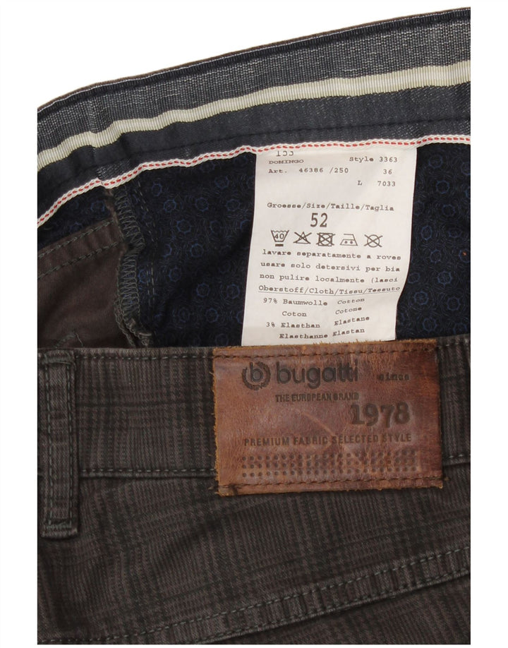 Bugatti Mens Straight Casual Trousers IT 52 XL W36 L30 Grey Houndstooth