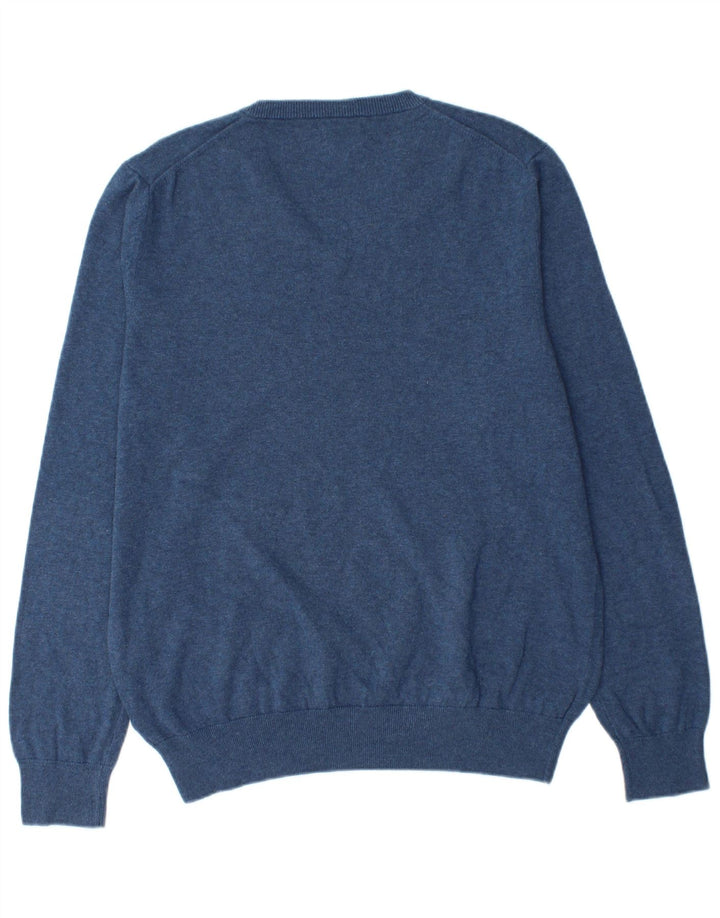 MARKS & SPENCER Mens V-Neck Jumper Sweater Large Blue Cotton
