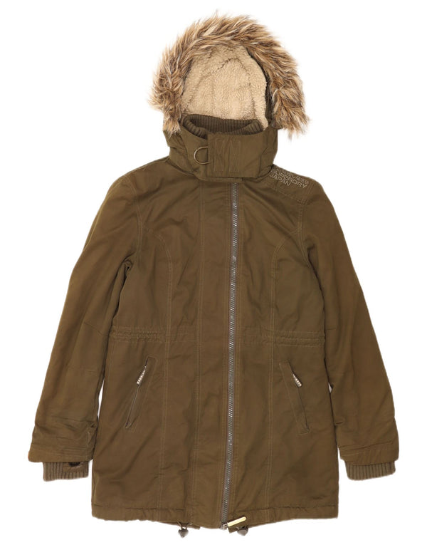 Superdry Womens The windparka Hooded Sherpa Parka Jacket UK 14 Medium Khaki