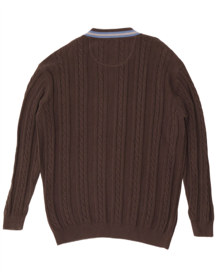 Basefield Mens V-Neck Jumper Sweater 2XL Brown Striped Cotton