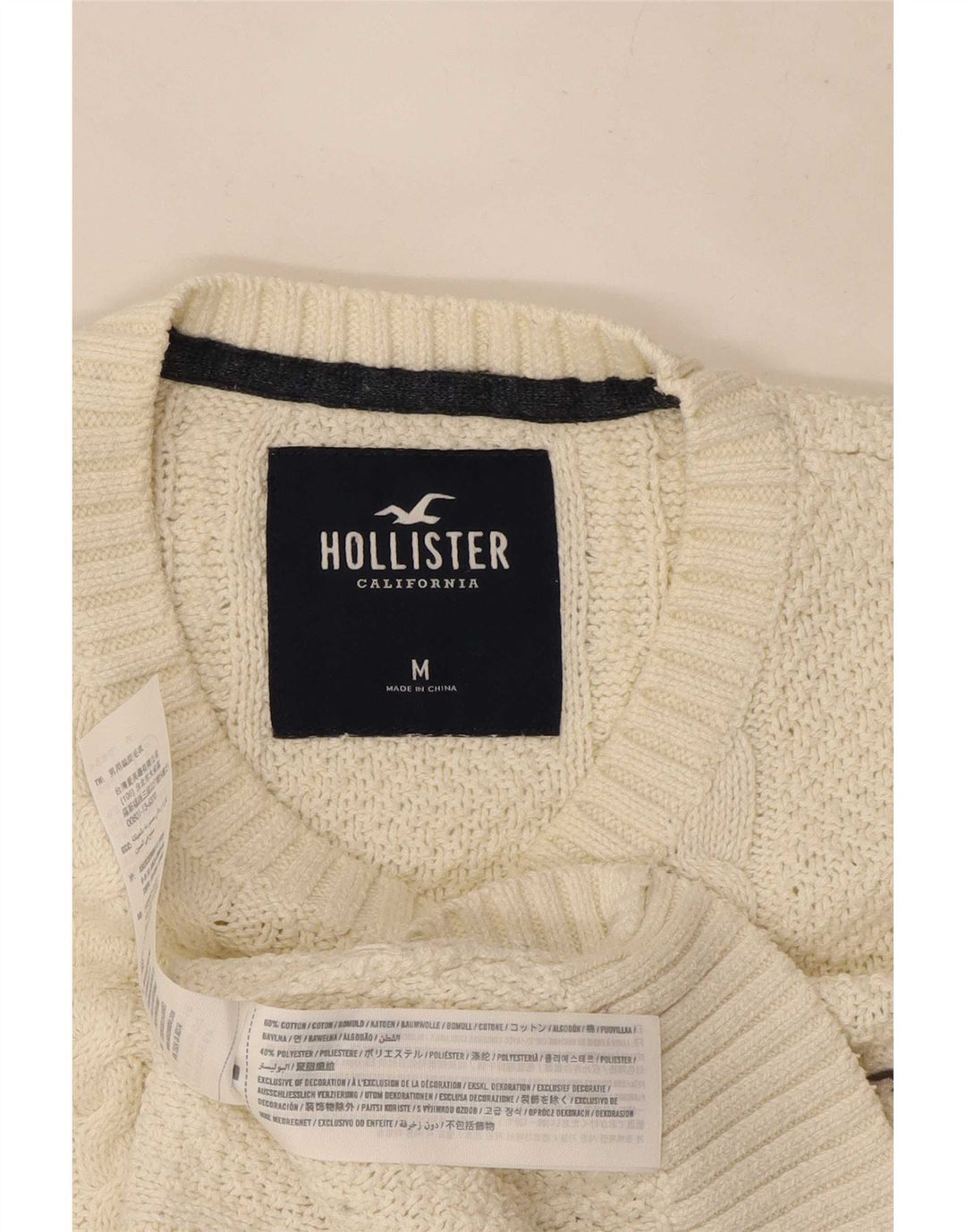 Hollister Mens Crew Neck Jumper Sweater Medium Beige Cotton