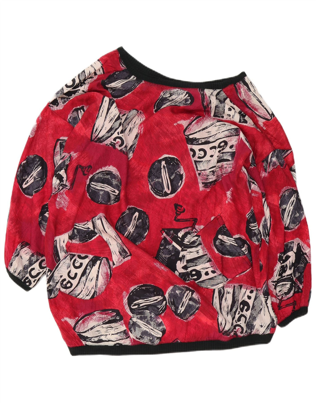 Vintage Womens Oversized Abstract Pattern Blouse Top UK 18 XL Red