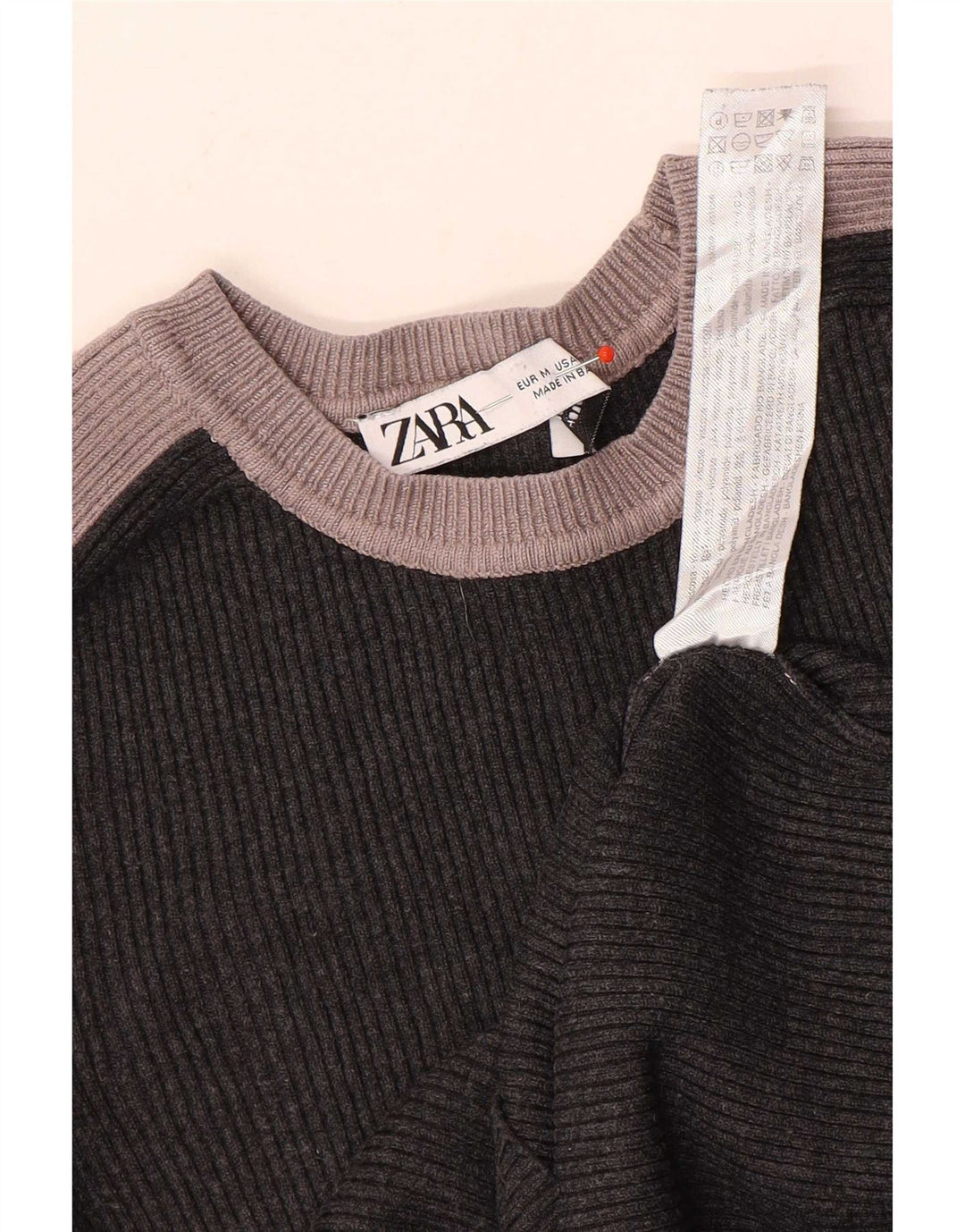 Zara Womens Crop Blouse Top UK 12 Medium Grey Colourblock Viscose