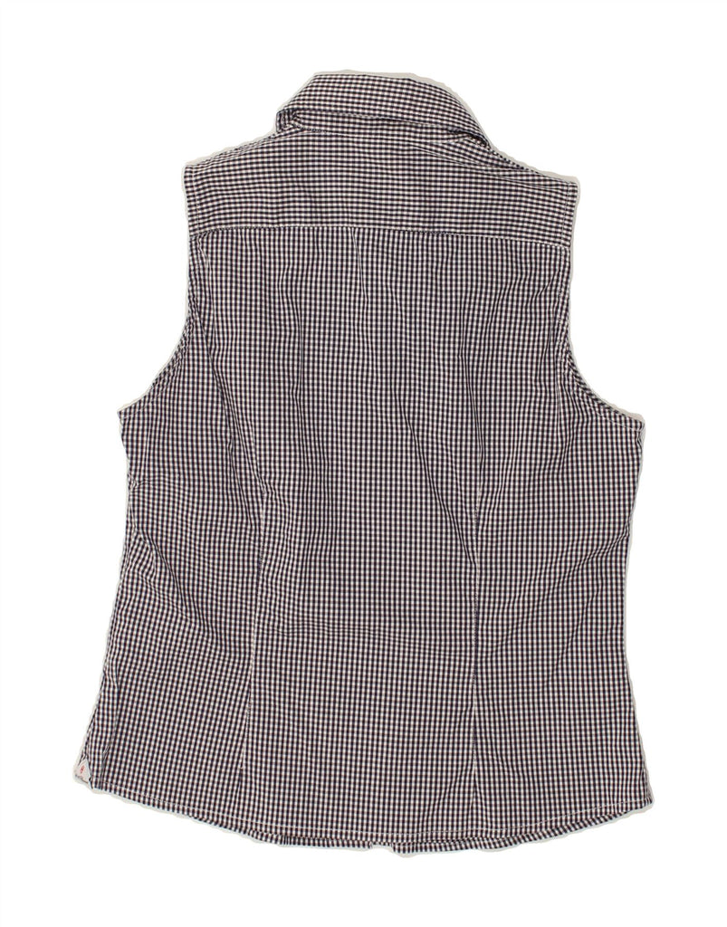 CONTE OF FLORENCE Womens Sleeveless Shirt UK 12 Medium Blue Gingham Cotton | Vintage Conte of Florence | Thrift | Second-Hand Conte of Florence | Used Clothing | Messina Hembry 