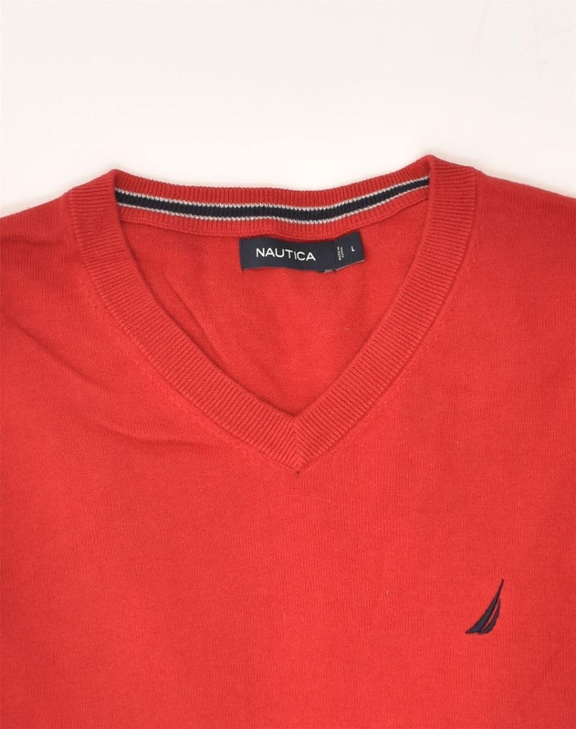 NAUTICA Mens V-Neck Jumper Sweater Large Red Cotton | Vintage Nautica | Thrift | Second-Hand Nautica | Used Clothing | Messina Hembry 