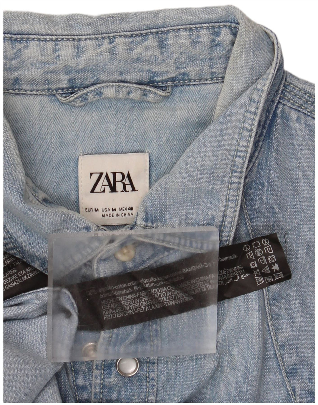 Zara Mens Denim Shirt Medium Blue Cotton