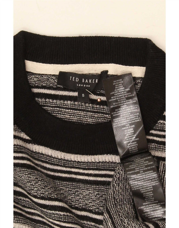 Ted Baker Mens Crew Neck Jumper Sweater Size 5 XL Black Striped Viscose