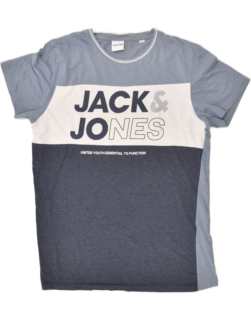 JACK & JONES Mens Graphic T-Shirt Top Medium Grey Colourblock Cotton | Vintage Jack & Jones | Thrift | Second-Hand Jack & Jones | Used Clothing | Messina Hembry 