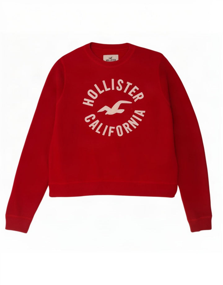 Hollister Womens Graphic Sweatshirt Jumper UK 12 Medium Red Cotton