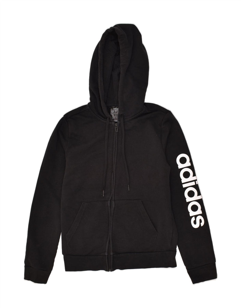 ADIDAS Womens Graphic Zip Hoodie Sweater UK 8/10 Small Black Cotton | Vintage Adidas | Thrift | Second-Hand Adidas | Used Clothing | Messina Hembry 