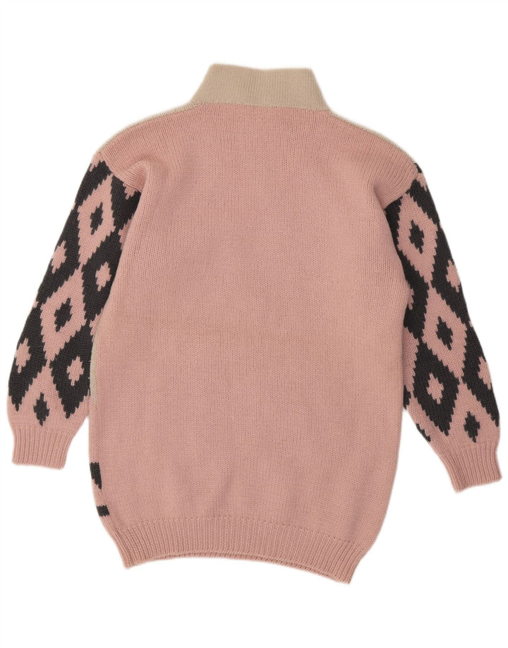 VINTAGE Womens Longline Turtle Neck Jumper Sweater UK 16 Large Pink