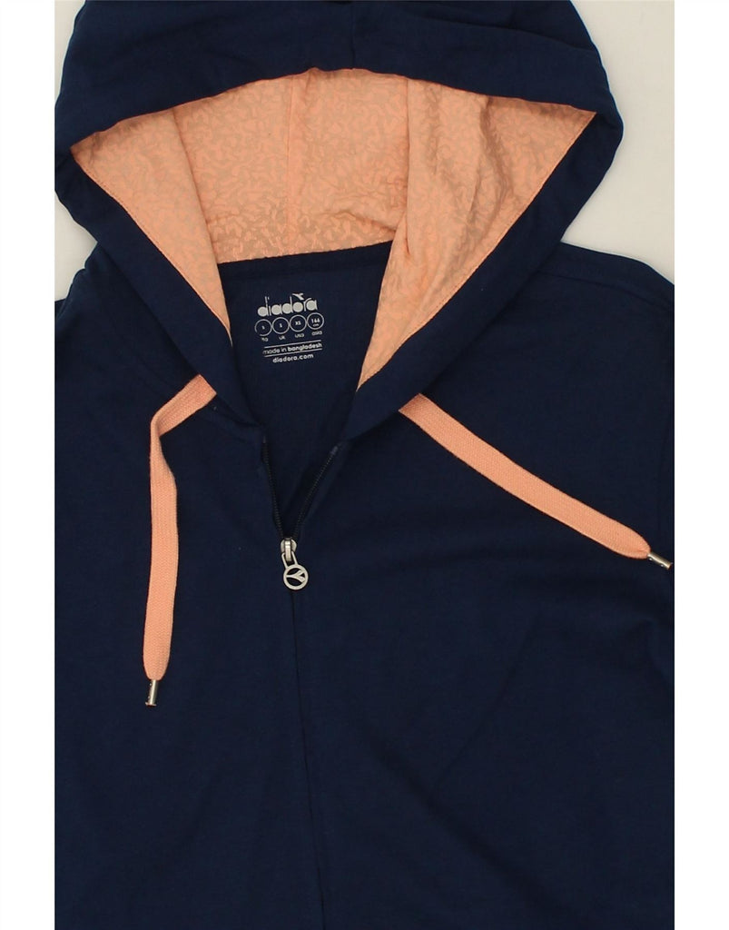 DIADORA Womens Loose Fit Zip Hoodie Sweater UK 10 Small Navy Blue Cotton Vintage Diadora and Second-Hand Diadora from Messina Hembry 