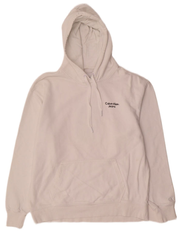 Calvin Klein Jeans Womens Graphic Oversized Hoodie Jumper UK 10 Small White