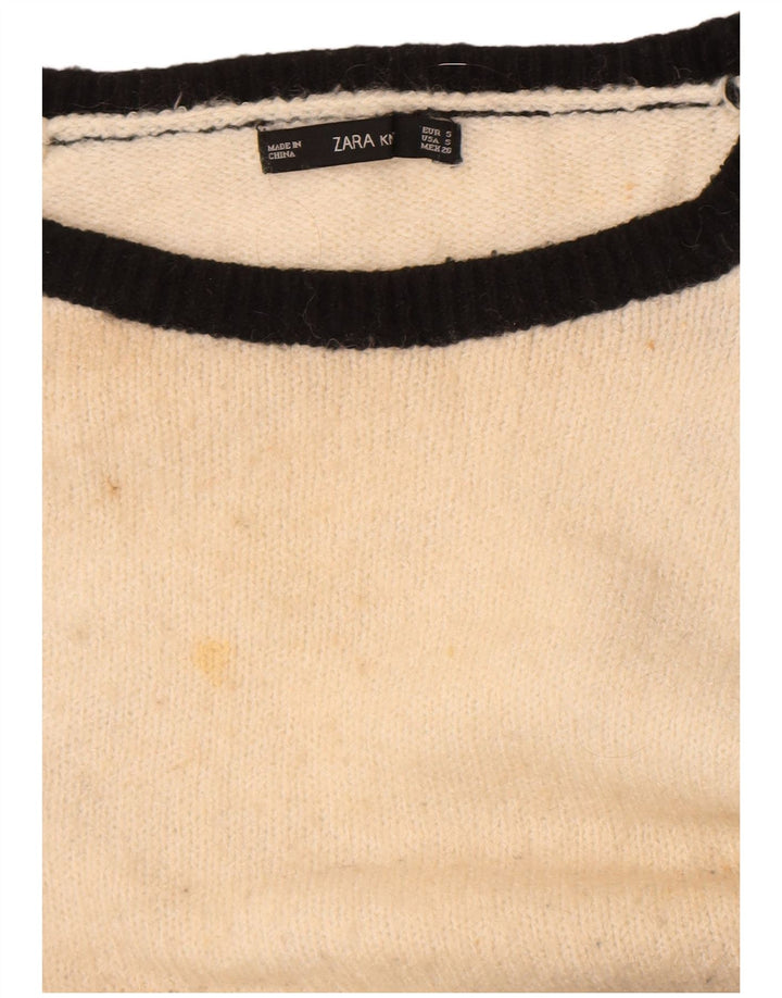 Zara Womens Crew Neck Jumper Sweater UK 10 Small White Colourblock