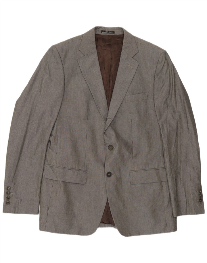Zara Mens 2 Button Blazer Jacket EU 52 Large Grey Pinstripe
