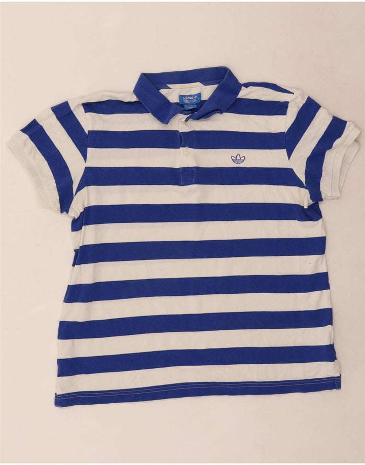 Adidas Mens Polo Shirt Large Blue Striped Cotton
