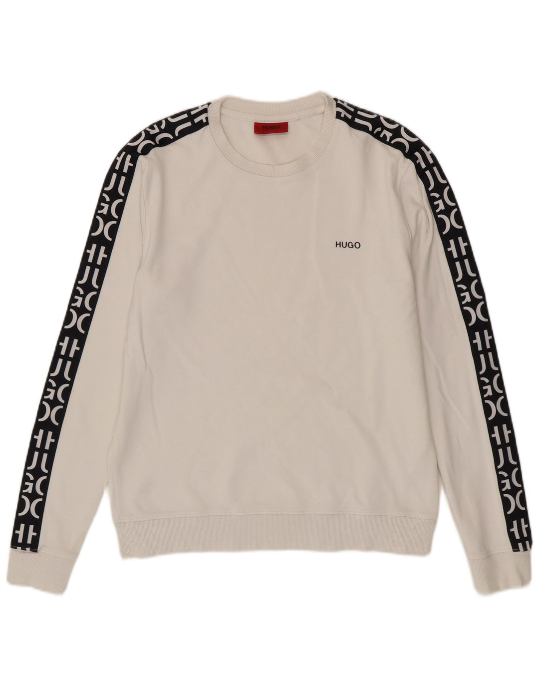 Hugo Boss Mens Graphic Sweatshirt Jumper Small White Colourblock Cotton