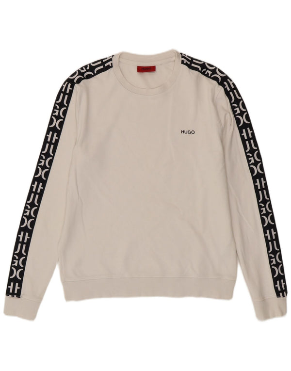 Hugo Boss Mens Graphic Sweatshirt Jumper Small White Colourblock Cotton