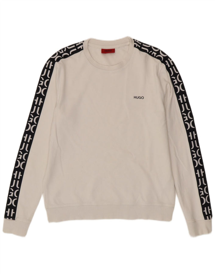 Hugo Boss Mens Graphic Sweatshirt Jumper Small White Colourblock Cotton