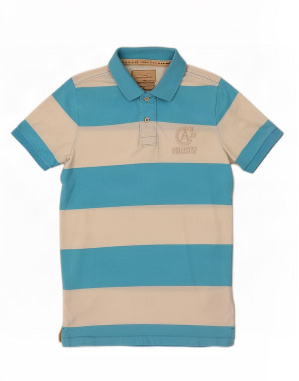 Hollister Mens Polo Shirt Large Blue Striped Cotton