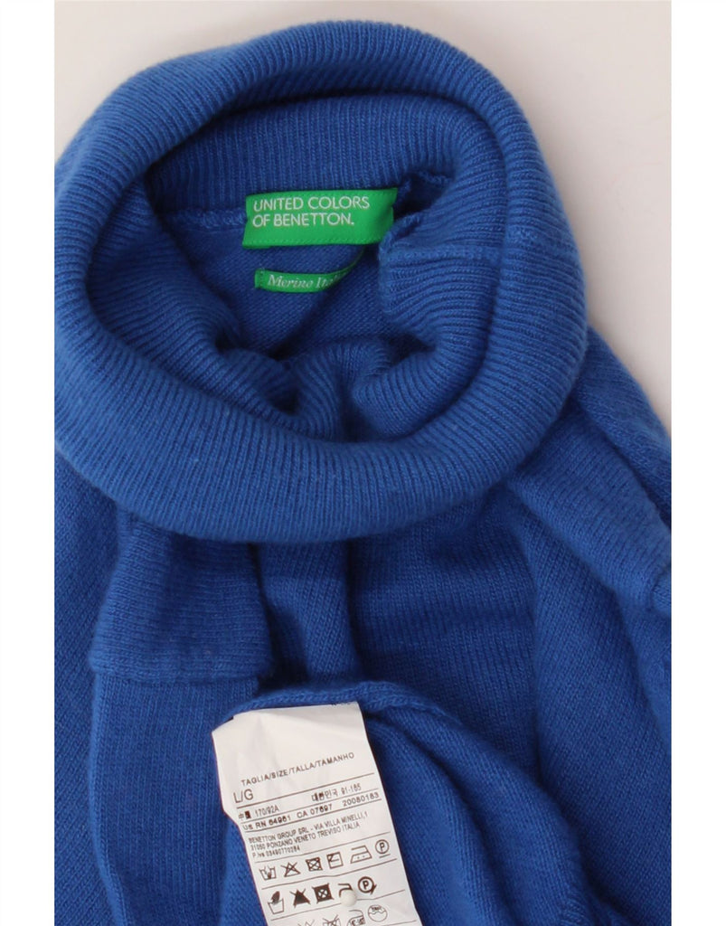 BENETTON Womens Roll Neck Jumper Sweater UK 16 Large Blue Wool Vintage Benetton and Second-Hand Benetton from Messina Hembry 