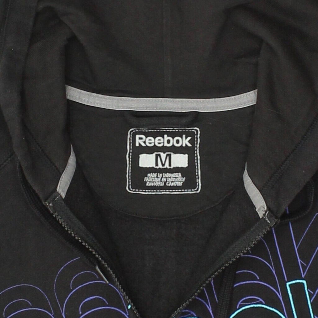 Reebok Mens Black Full Zip Spellout Logo Hoodie | Vintage Sportswear Hoody VTG | Vintage Messina Hembry | Thrift | Second-Hand Messina Hembry | Used Clothing | Messina Hembry 