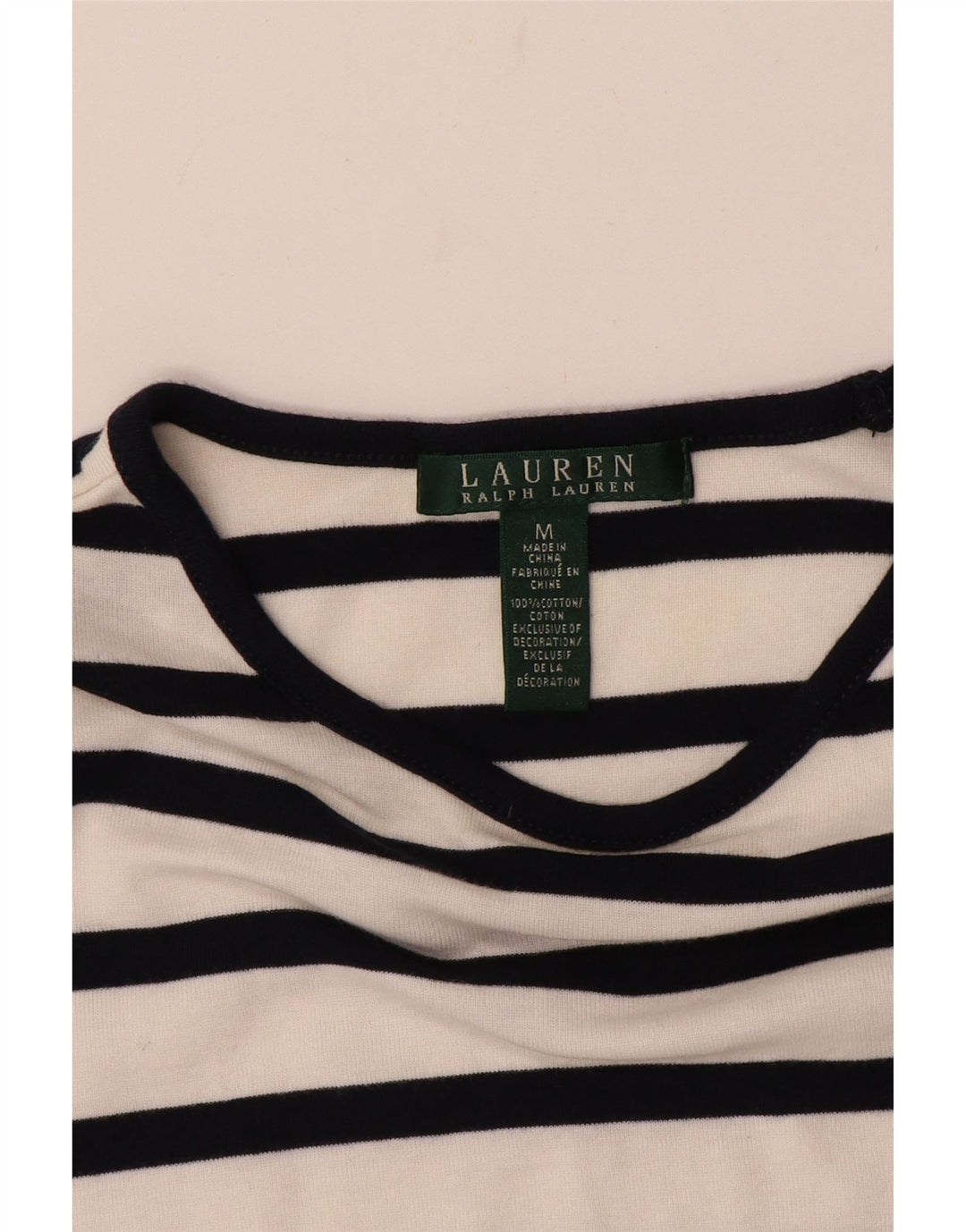 RALPH LAUREN Womens Top Long Sleeve UK 12 Medium White Striped Cotton