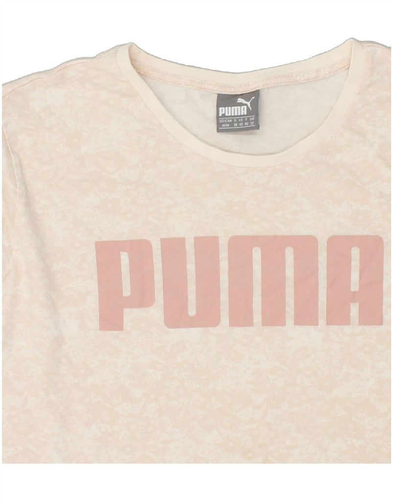 PUMA Womens Graphic T-Shirt Top UK 12 Medium Beige Cotton | Vintage Puma | Thrift | Second-Hand Puma | Used Clothing | Messina Hembry 