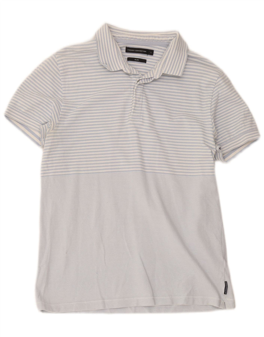 French Connection Mens Slim Polo Shirt Large Blue Striped Cotton