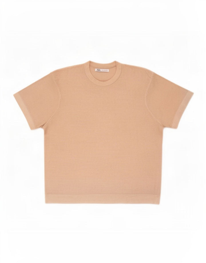 Zara Mens T-Shirt Top Small Beige Cotton