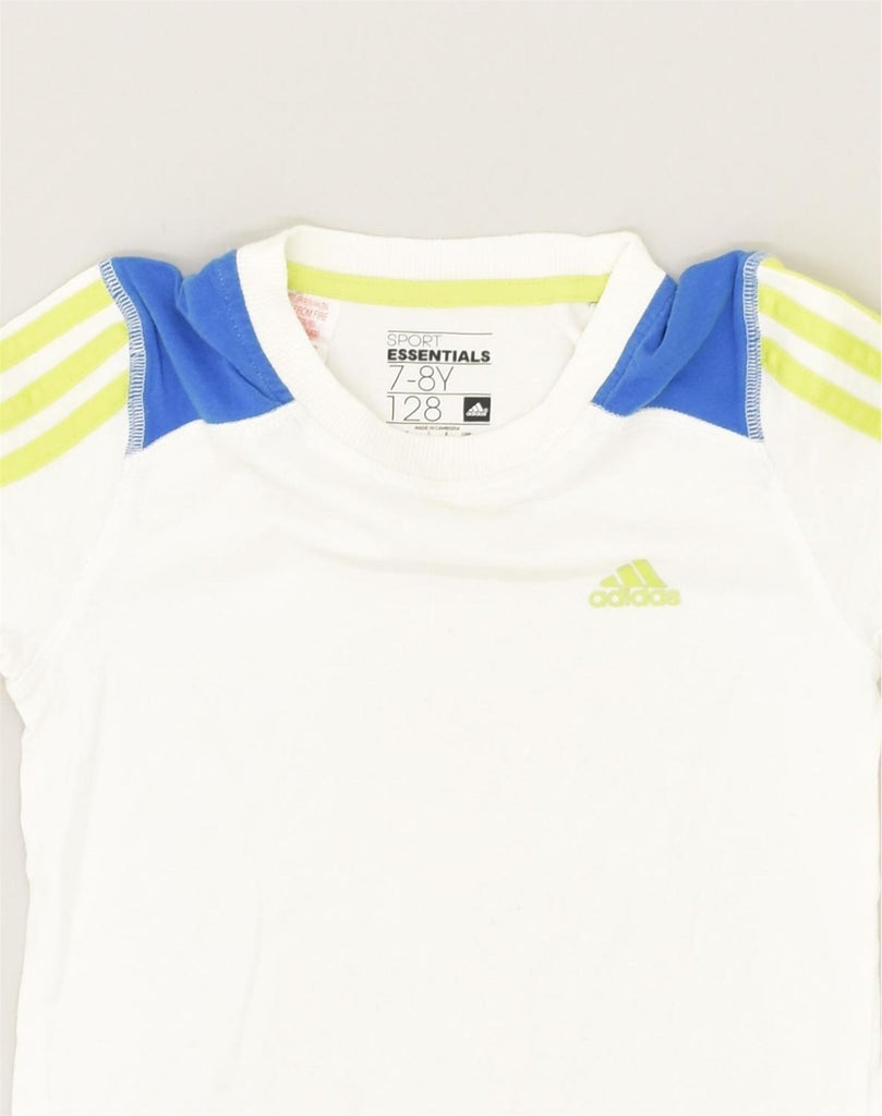 ADIDAS Boys T-Shirt Top 7-8 Years White Colourblock Cotton | Vintage Adidas | Thrift | Second-Hand Adidas | Used Clothing | Messina Hembry 