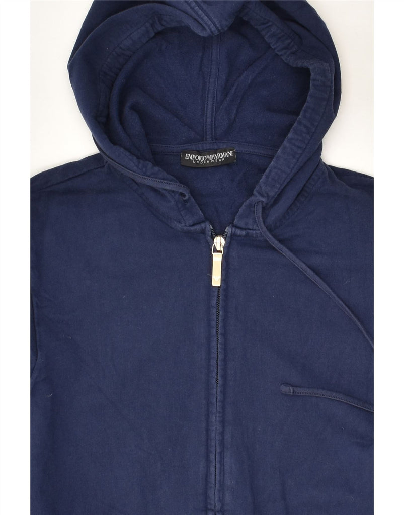 EMPORIO ARMANI Womens Zip Hoodie Sweater UK 10 Small Navy Blue Cotton | Vintage Emporio Armani | Thrift | Second-Hand Emporio Armani | Used Clothing | Messina Hembry 