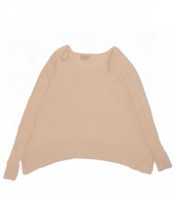 Massimo Dutti Womens Crop V-Neck Jumper Sweater UK 16 Large Off White Silk