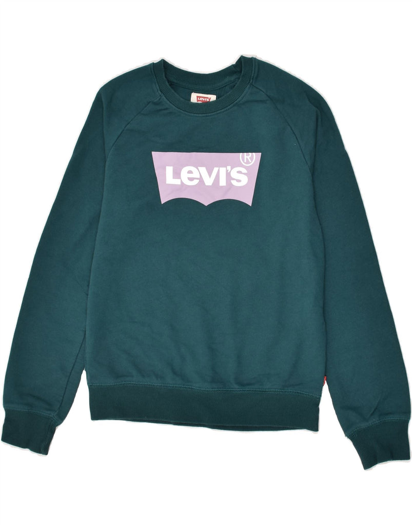 LEVI'S Girls Graphic Sweatshirt Jumper 13-14 Years Green Cotton | Vintage Levi's | Thrift | Second-Hand Levi's | Used Clothing | Messina Hembry 